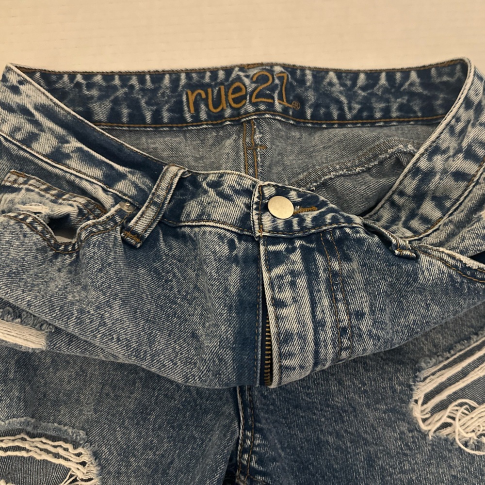 Rue21 High Rise Distressed Y2K Wide leg Blue Jeans - Picture 3 of 4